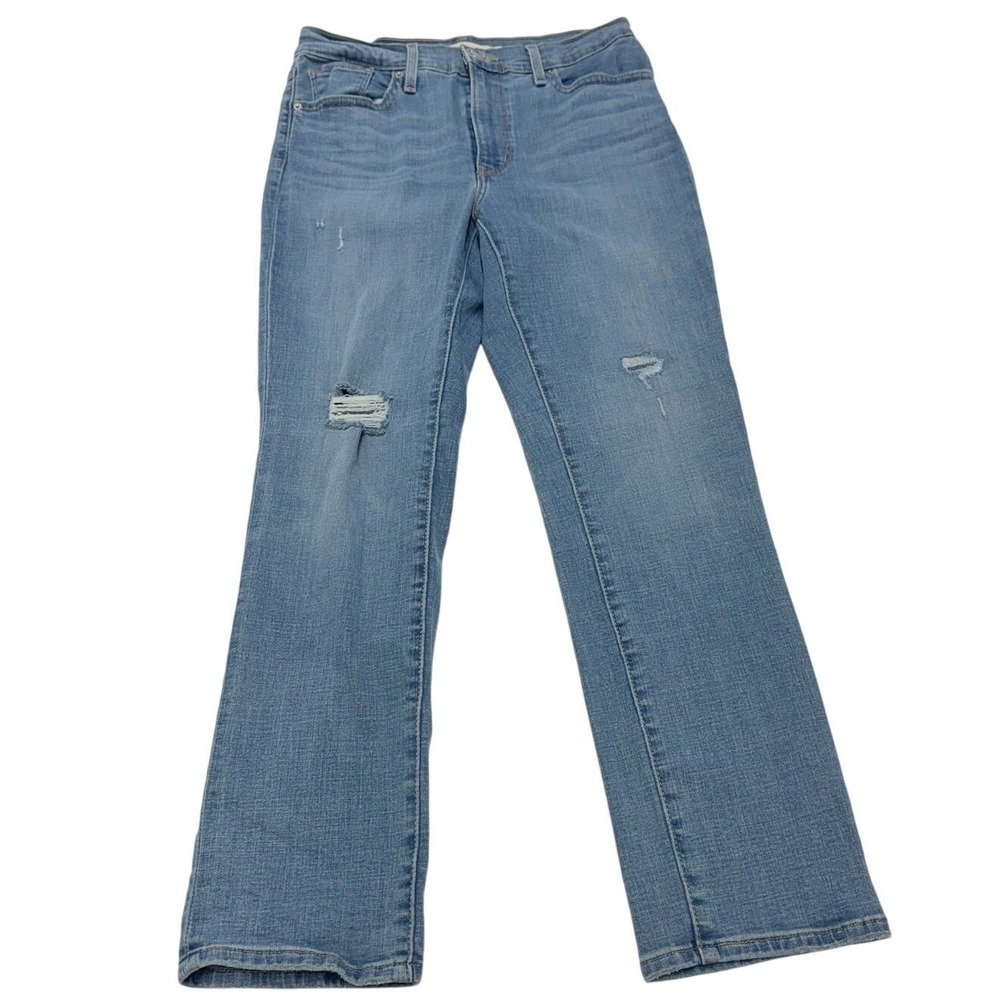 Levis Jeans Women 29 Blue 724 High‎ Rise Straight Distressed Denim